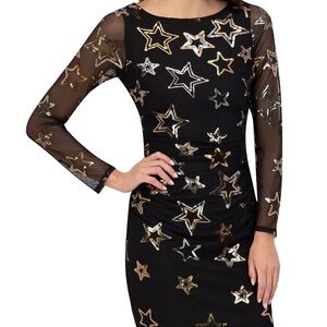 Sequin Star Crew Neck Long Sleeve Sheath Dress
